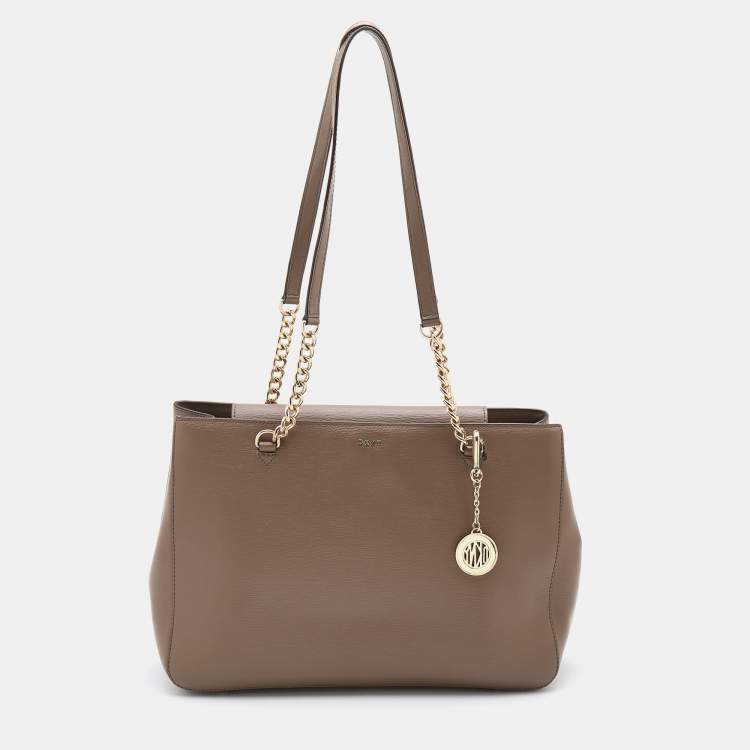 Pre Owned DKNY Brown Leather Bryant Park Chain Tote