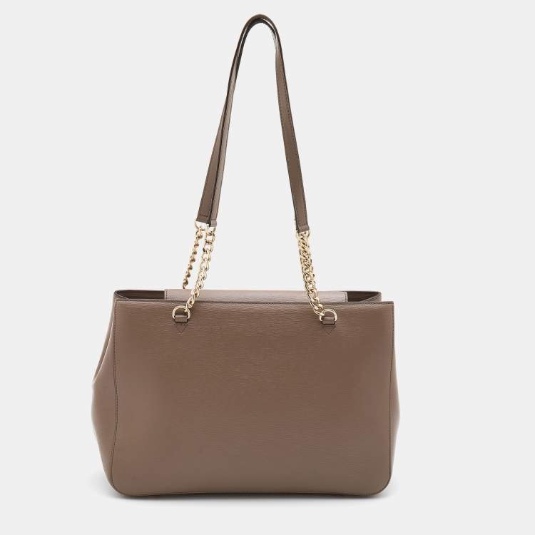 Pre Owned DKNY Brown Leather Bryant Park Chain Tote