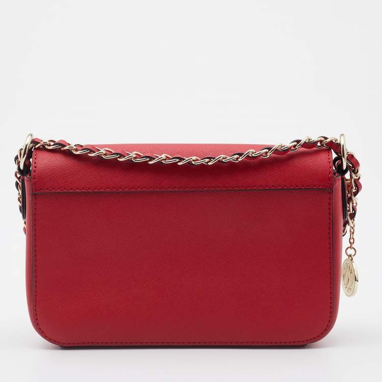 Pre Owned DKNY Red Saffiano Leather Bryant Flap Shoulder Bag