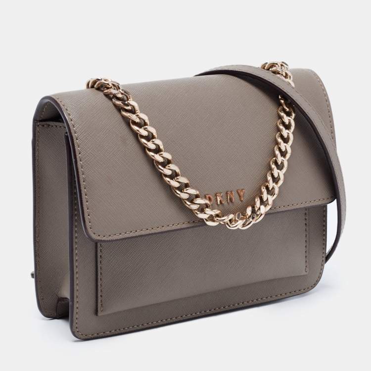 Pre Owned DKNY Green Leather Mini Bryant Flap Crossbody Bag