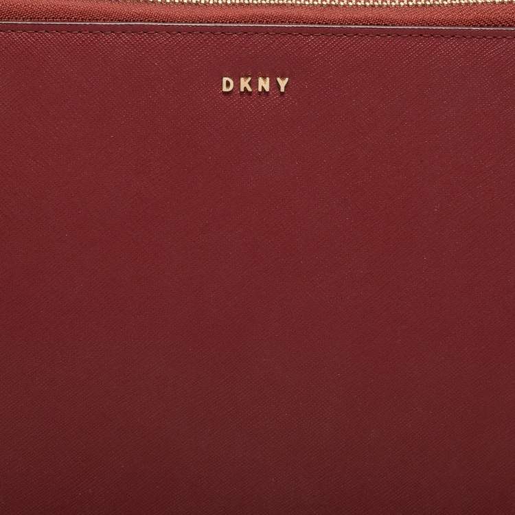 Pre Owned DKNY Red Leather Large Bryant Zip Around Clutch
