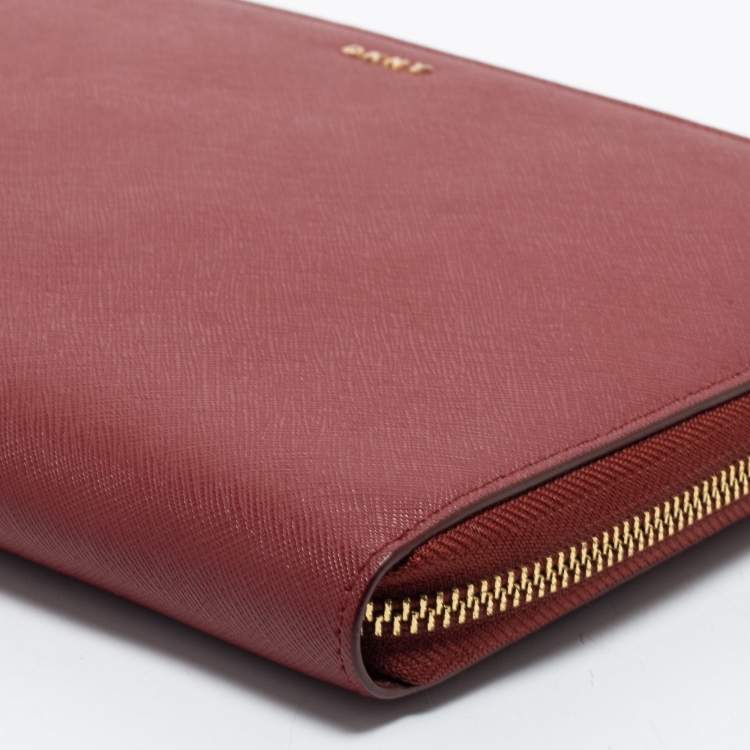Pre Owned DKNY Red Leather Large Bryant Zip Around Clutch