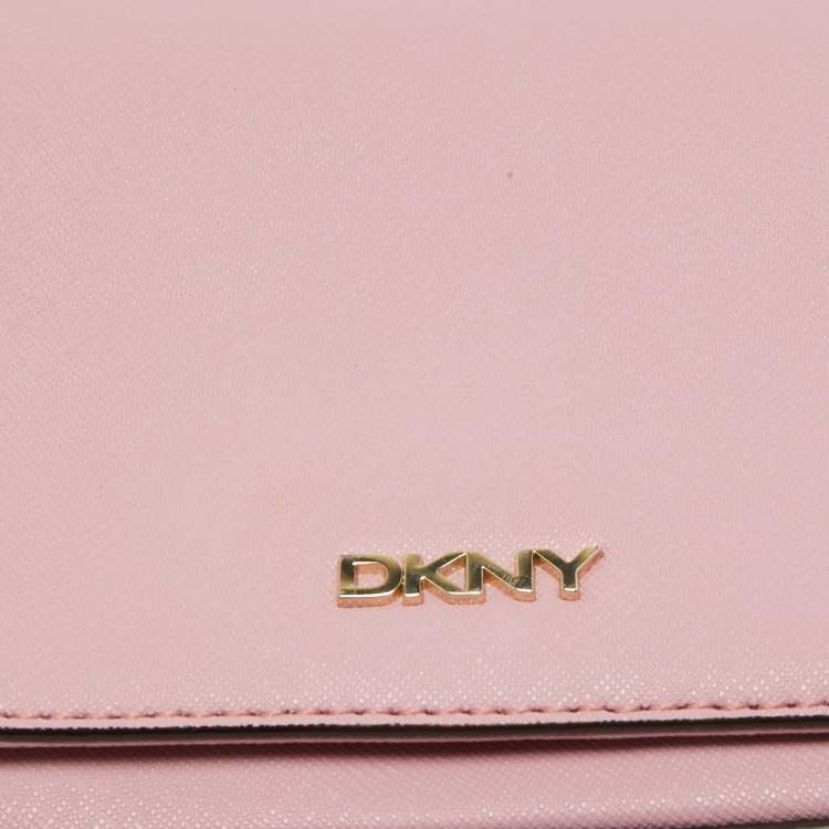 Pre Owned DKNY Pink Leather Flap Crossbody Bag
