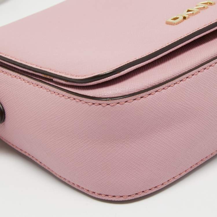Pre Owned DKNY Pink Leather Flap Crossbody Bag