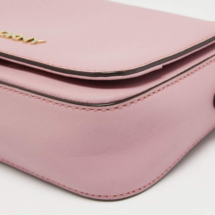 Pre Owned DKNY Pink Leather Flap Crossbody Bag