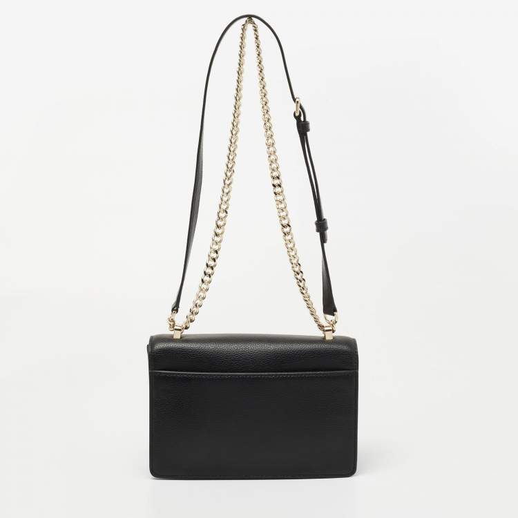 Pre Owned DKNY Black Leather Padlock Flap Shoulder Bag