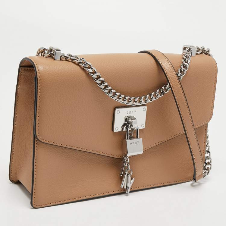 Pre Owned DKNY Beige Leather Elissa Chain Shoulder Bag