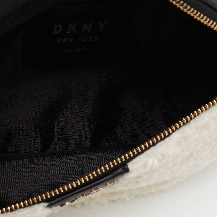 Pre Owned DKNY White/Black Faux Fur and Leather Belt Bag