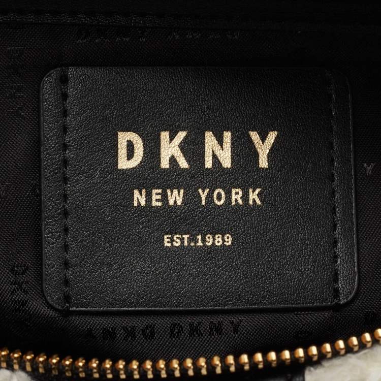 Pre Owned DKNY White/Black Faux Fur and Leather Belt Bag