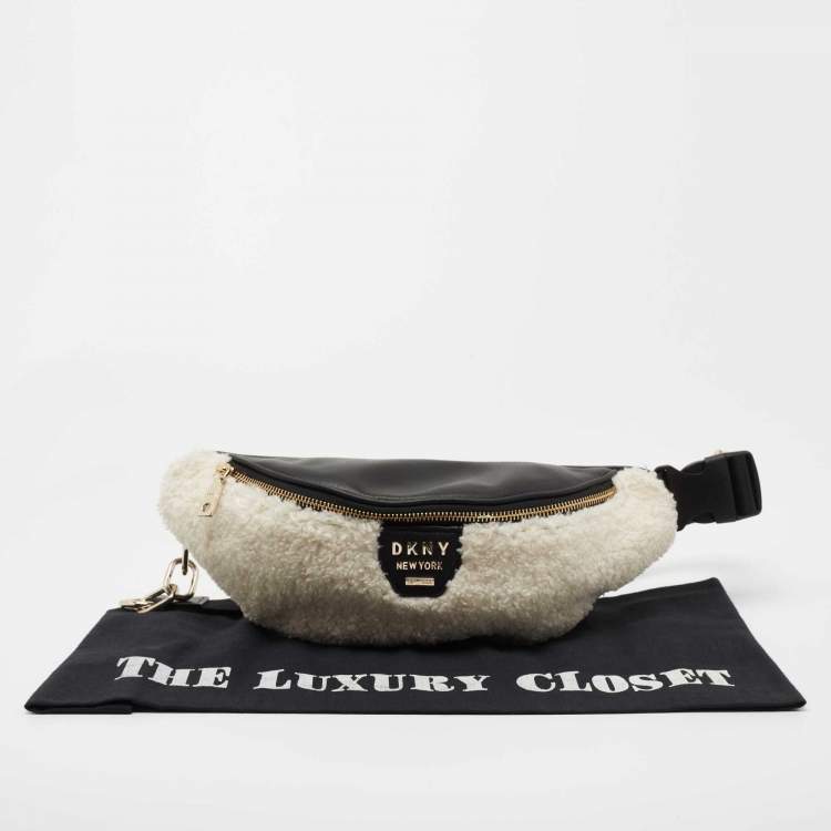 Pre Owned DKNY White/Black Faux Fur and Leather Belt Bag
