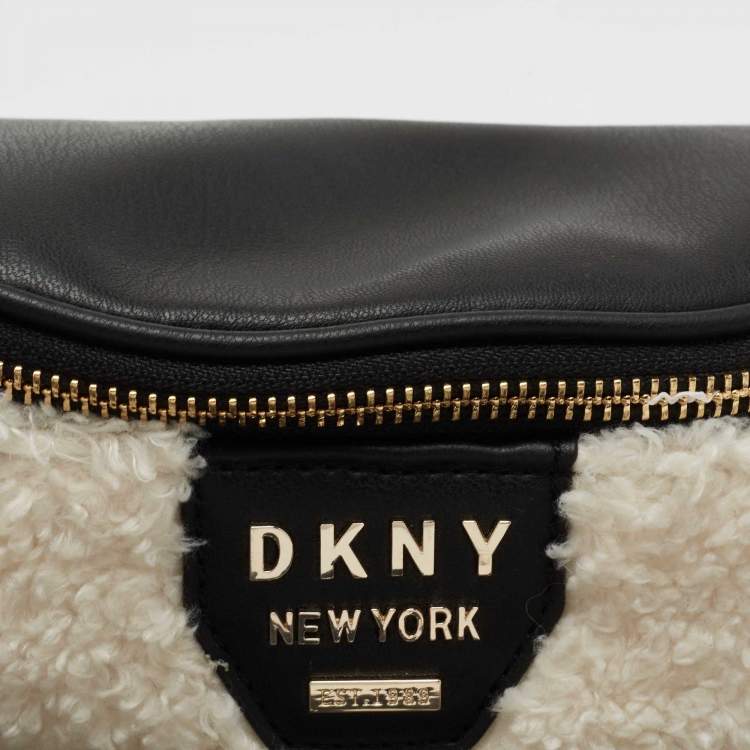 Pre Owned DKNY White/Black Faux Fur and Leather Belt Bag