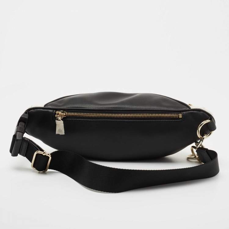 Pre Owned DKNY White/Black Faux Fur and Leather Belt Bag