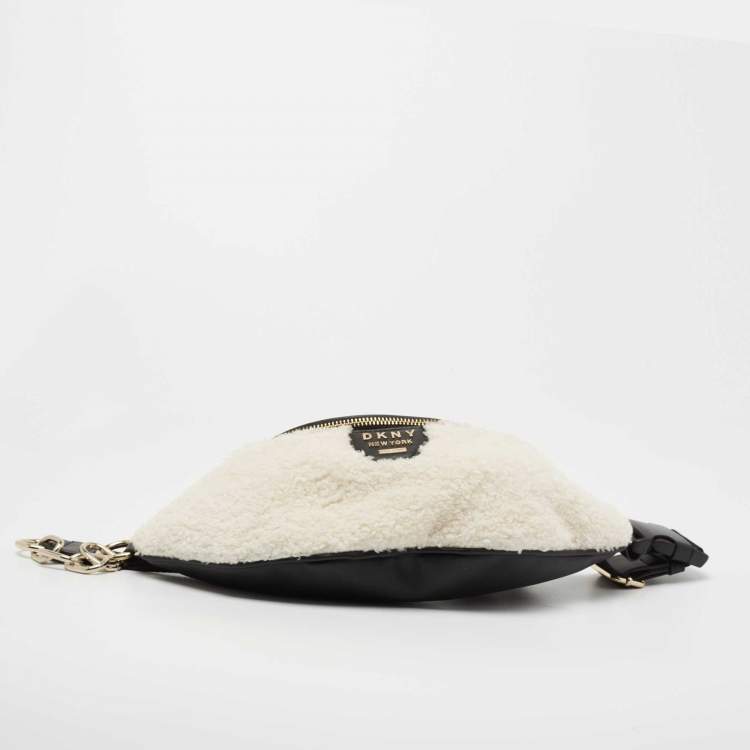 Pre Owned DKNY White/Black Faux Fur and Leather Belt Bag