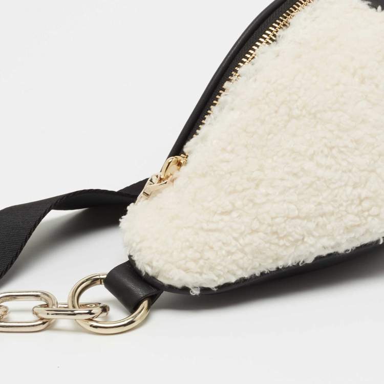 Pre Owned DKNY White/Black Faux Fur and Leather Belt Bag