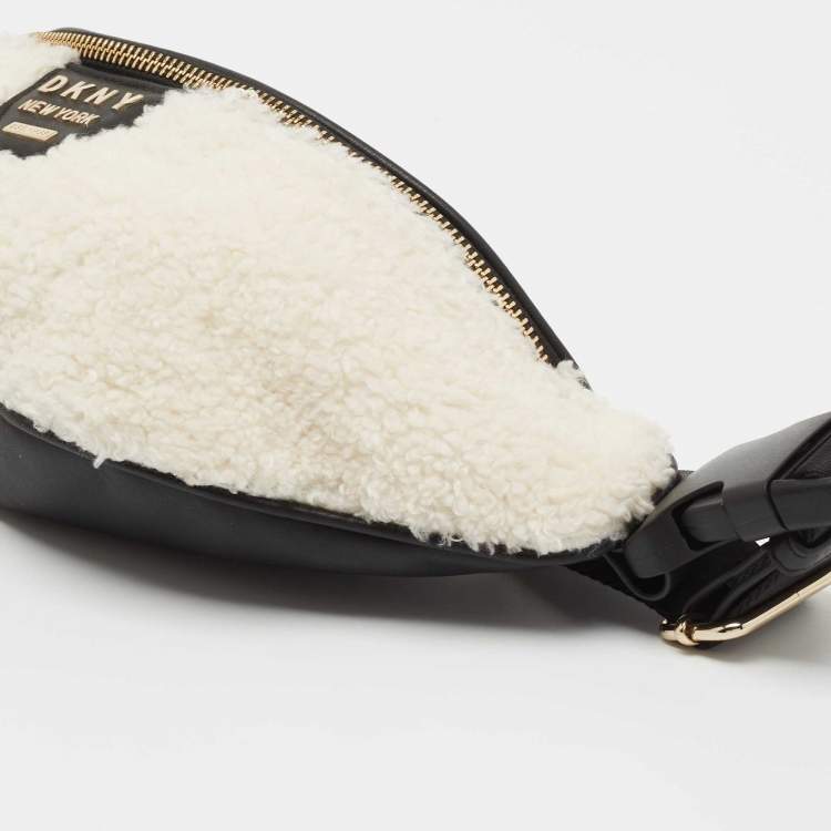Pre Owned DKNY White/Black Faux Fur and Leather Belt Bag