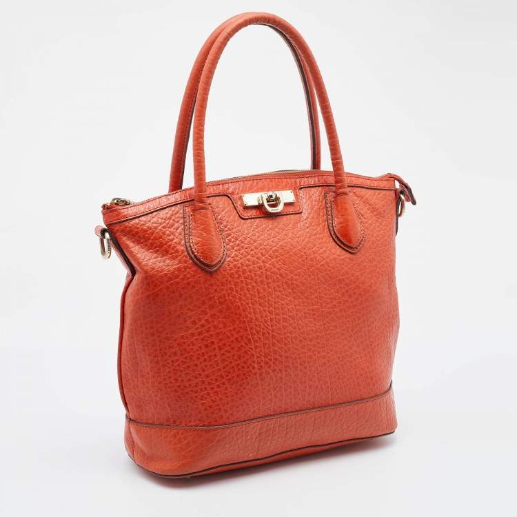 Pre Owned DKNY Orange Leather Top Zip Tote
