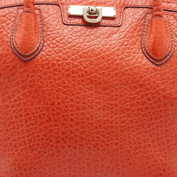 Pre Owned DKNY Orange Leather Top Zip Tote