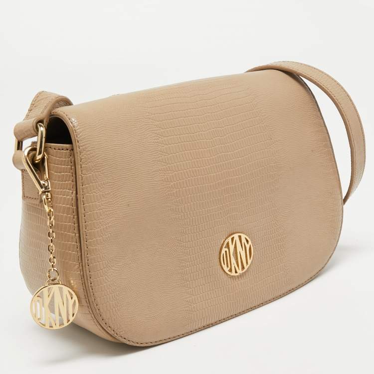 مملوكة مسبقًا Dkny Beige Embossed Leather Crossbody Bag