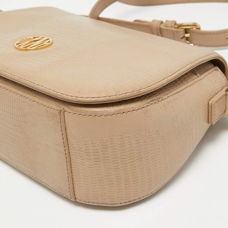 مملوكة مسبقًا Dkny Beige Embossed Leather Crossbody Bag