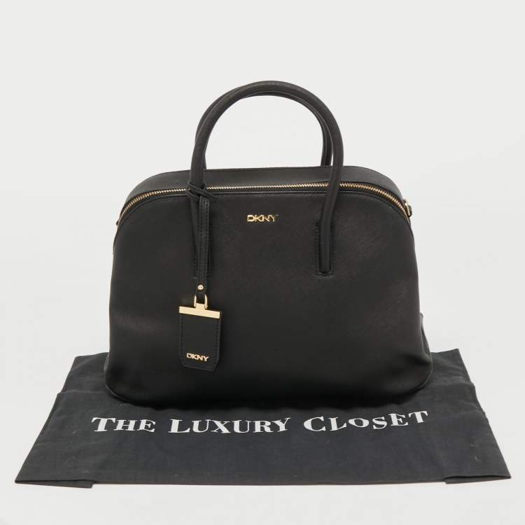Pre Owned Dkny Black Saffiano Leather Double Zip Satchel
