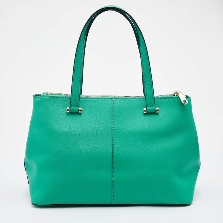 Pre Owned DKNY Green Saffiano Leather Double Zip Tote