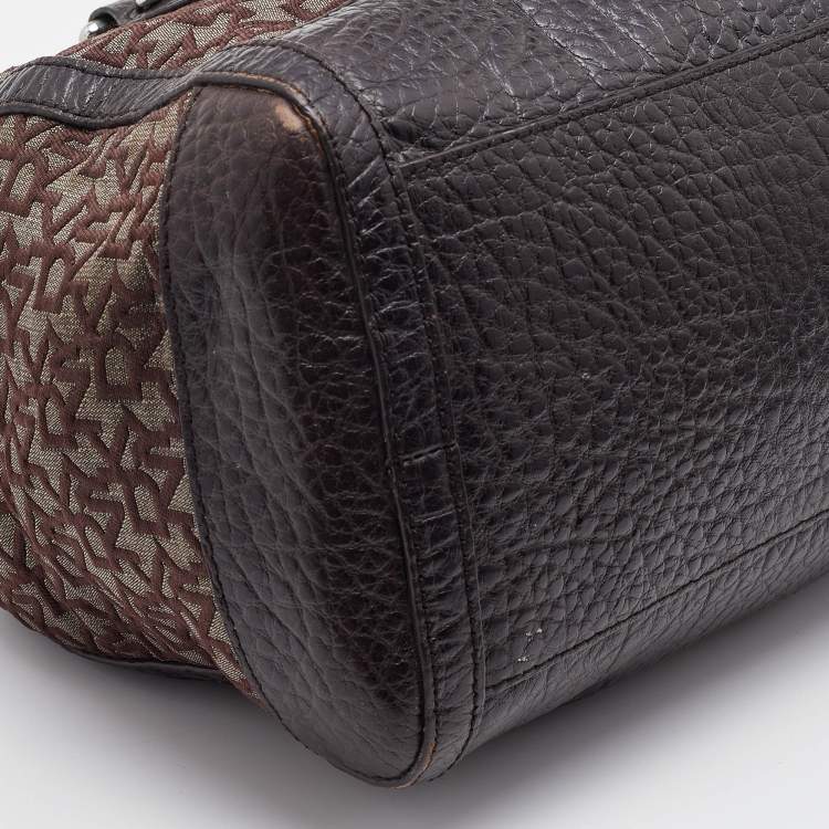 Pre Owned DKNY Dark Brown Signature Canvas and Leather Satchel