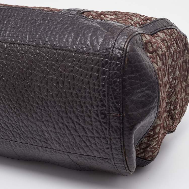 Pre Owned DKNY Dark Brown Signature Canvas and Leather Satchel