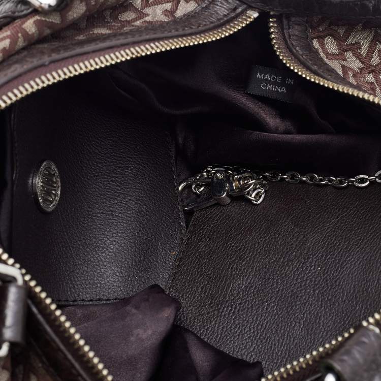 Pre Owned DKNY Dark Brown Signature Canvas and Leather Satchel