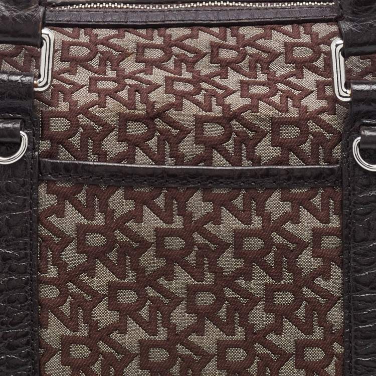 Pre Owned DKNY Dark Brown Signature Canvas and Leather Satchel