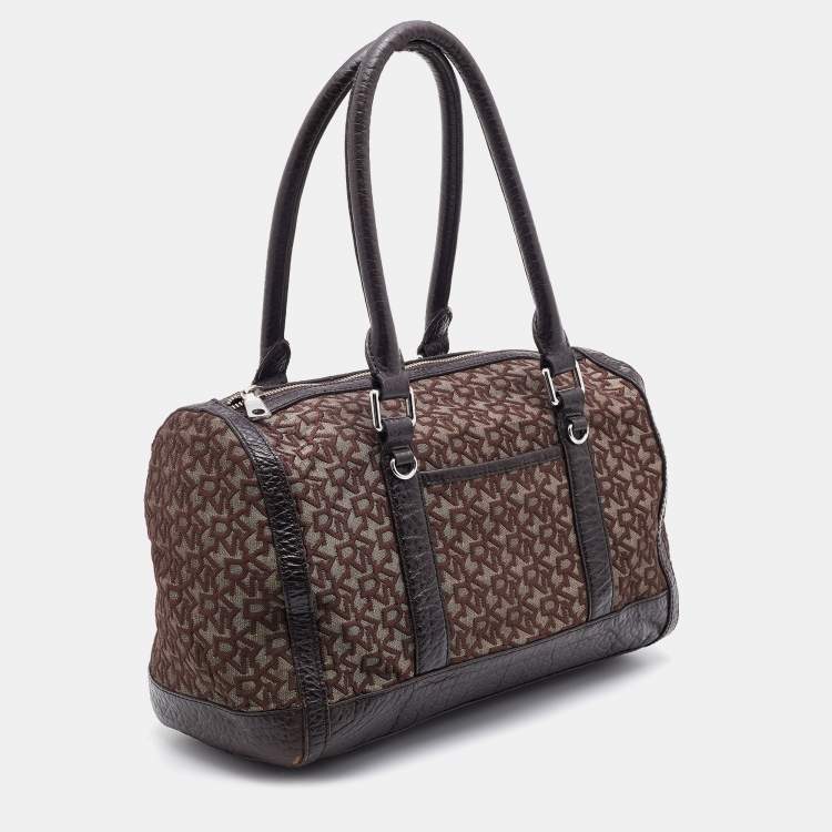 Pre Owned DKNY Dark Brown Signature Canvas and Leather Satchel
