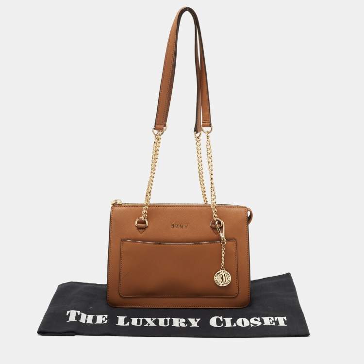 مملوكة مسبقًا DKNY Tan Leather Bryant Zip Top Shoulder Bag
