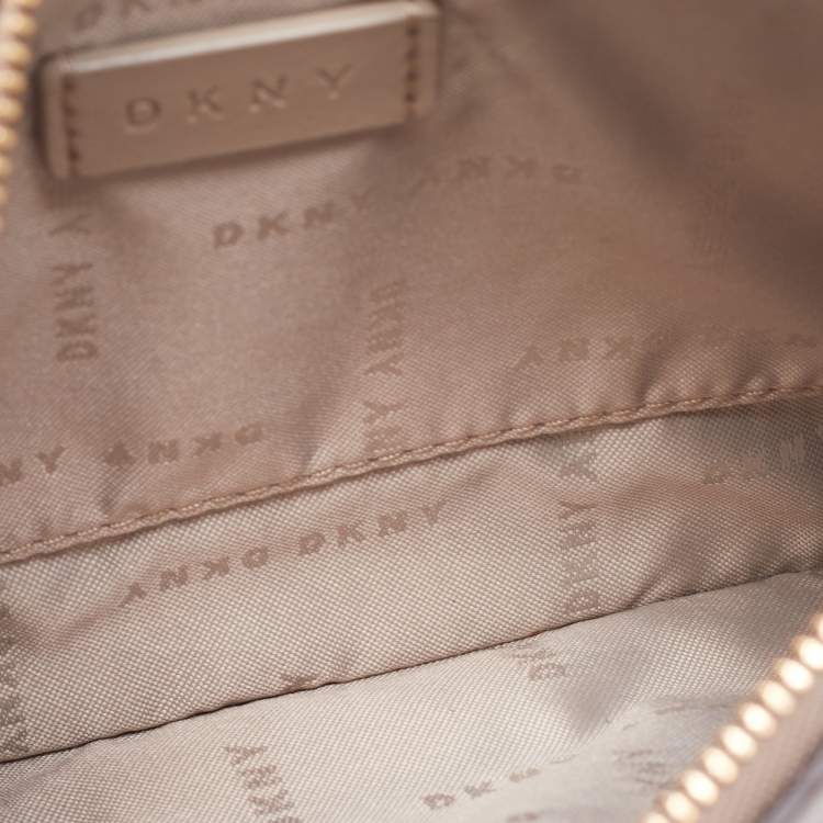 Pre Owned Dkny Beige/Black Leather Triple Wristlet Pouch