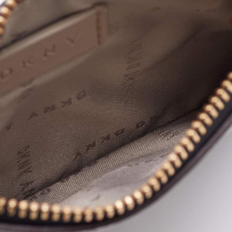 Pre Owned Dkny Beige/Black Leather Triple Wristlet Pouch