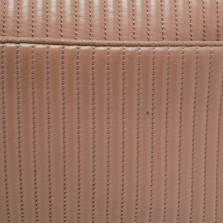 Pre Owned DKNY Beige Pinstripe Quilted Leather Gansevoort Shoulder Bag