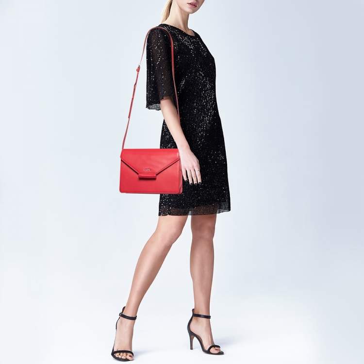 Pre Owned DKNY Red Leather Envelope Flap Shoulder Bag