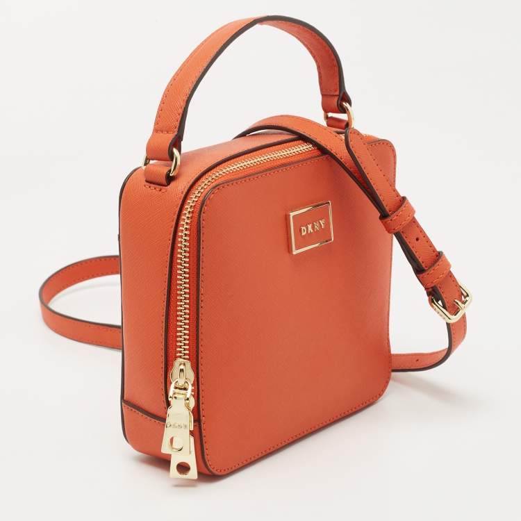 Pre Owned DKNY Orange Saffiano Leather Crossbody Bag