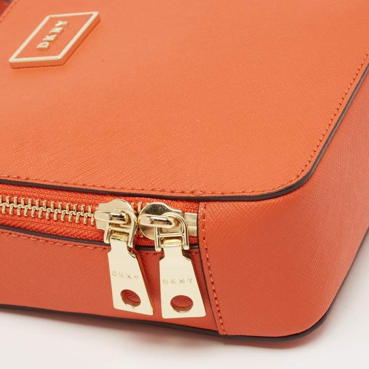 Pre Owned DKNY Orange Saffiano Leather Crossbody Bag
