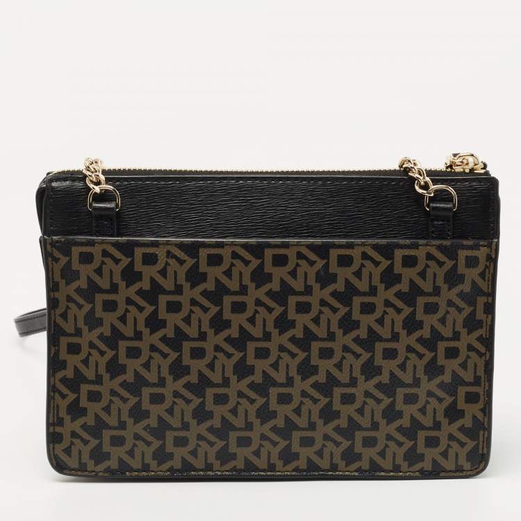 Pre Owned Dkny Black Signature Coated Canvas and Leather Zip Crossbody Bag