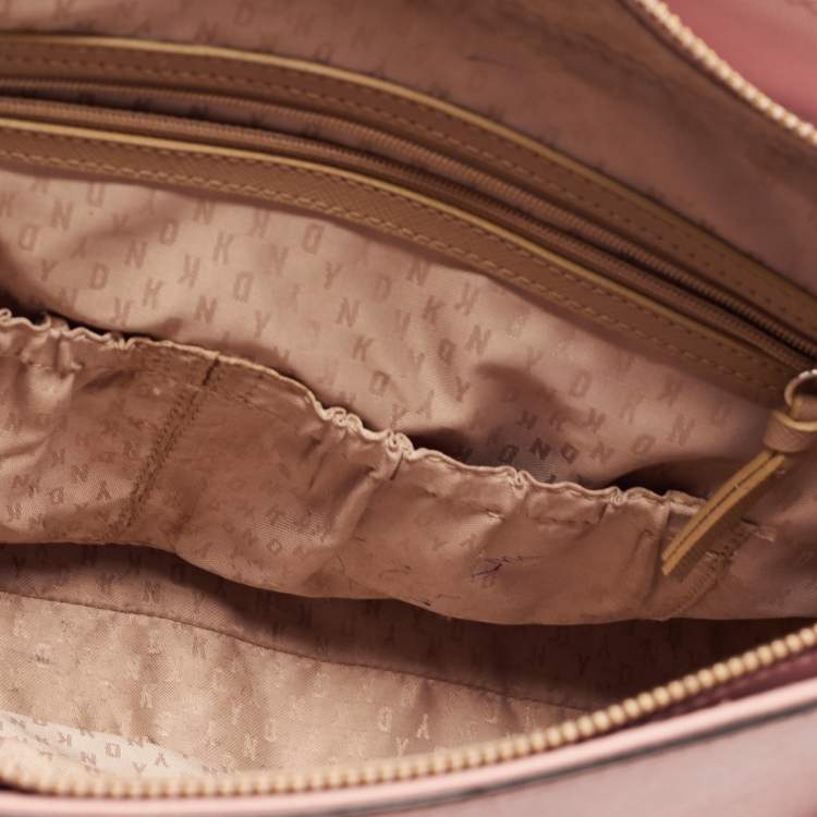 Pre Owned DKNY Light Pink Saffiano Leather Top Zip Tote