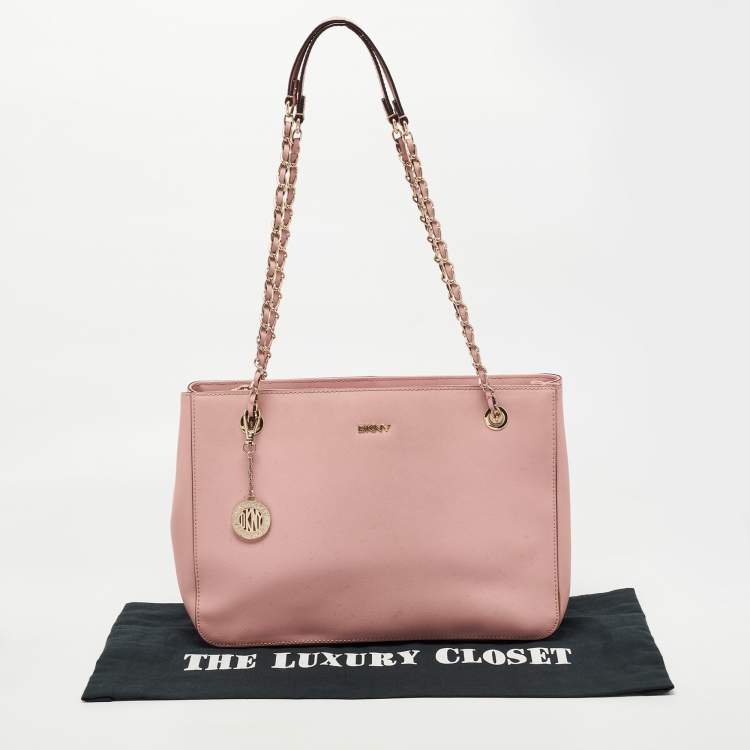 Pre Owned DKNY Light Pink Saffiano Leather Top Zip Tote