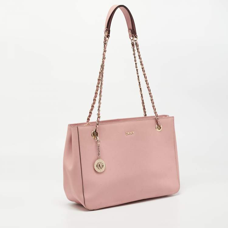 Pre Owned DKNY Light Pink Saffiano Leather Top Zip Tote