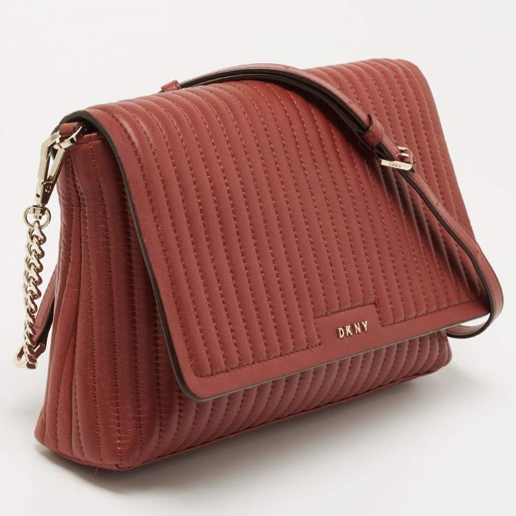 Pre Owned DKNY Brown Brique Quilted Leather Gansevoort Flap Shoulder Bag