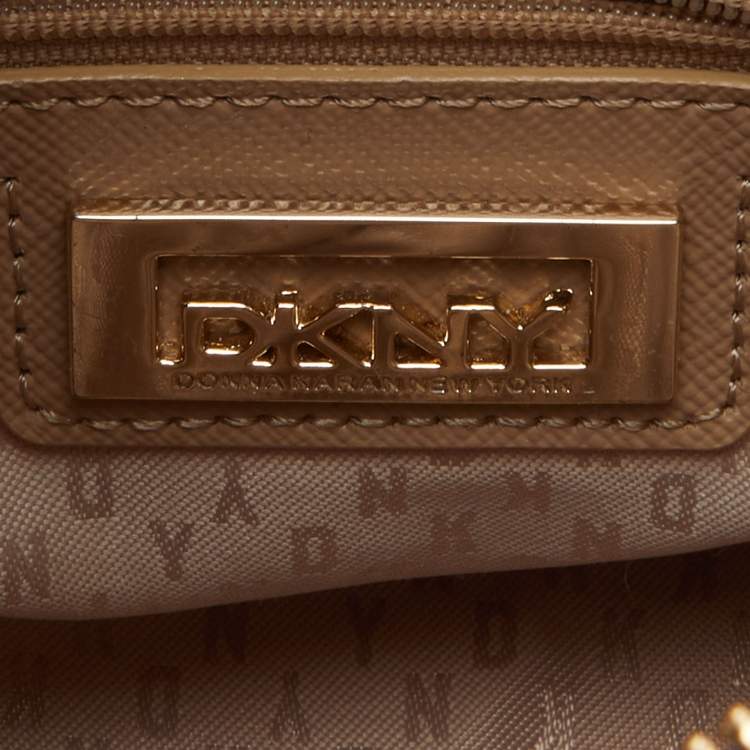 Pre Owned DKNY Brown/Beige Signature Coated Canvas and Leather Satchel