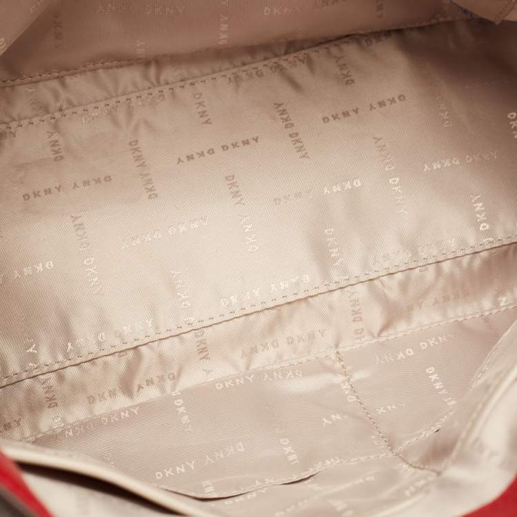 Pre Owned Dkny Brown/Red Signature Canvas and Leather Tote