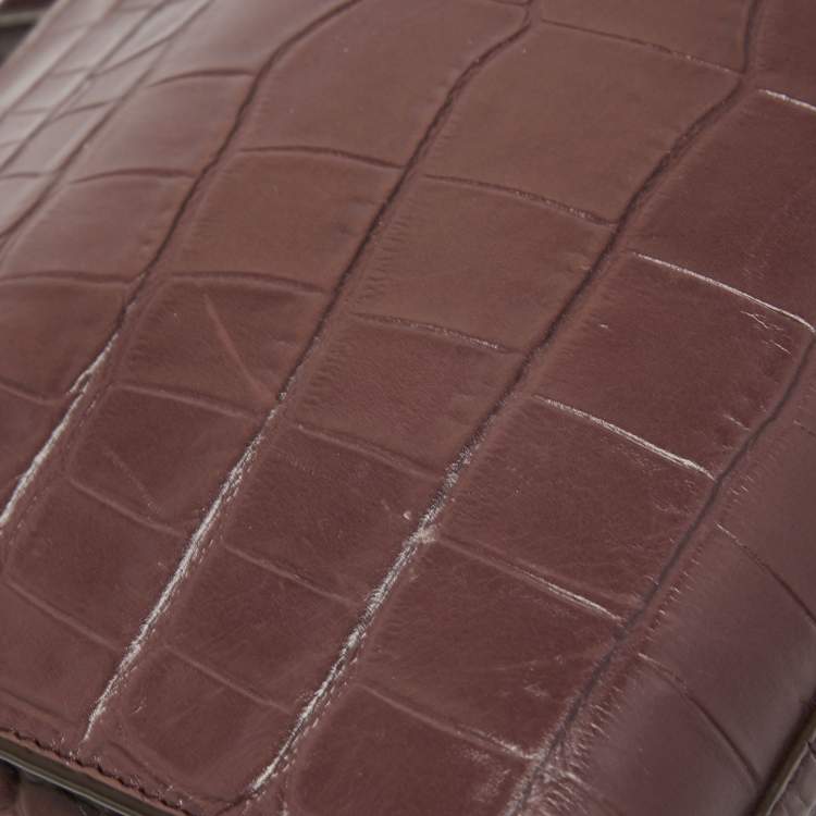 Pre Owned DKNY Burgundy Croc Embossed Leather Front Pocket Chain Shoulder Bag