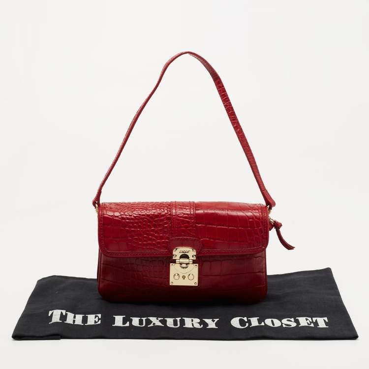 Pre Owned DKNY Red Croc Embossed Leather Shoulder Bag