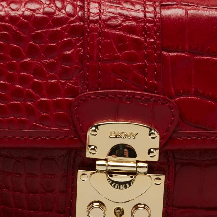 Pre Owned DKNY Red Croc Embossed Leather Shoulder Bag