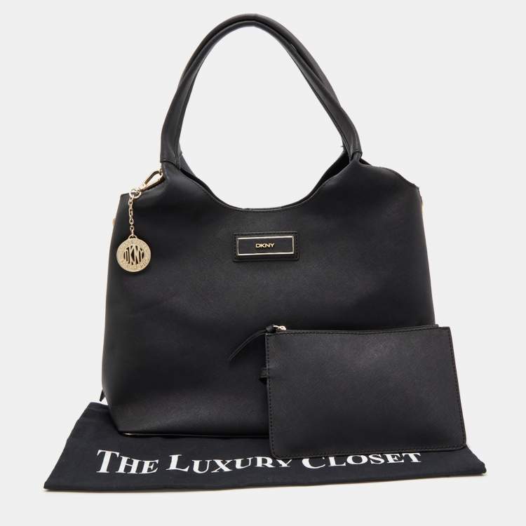 Pre Owned DKNY Black Saffiano Leather Hobo