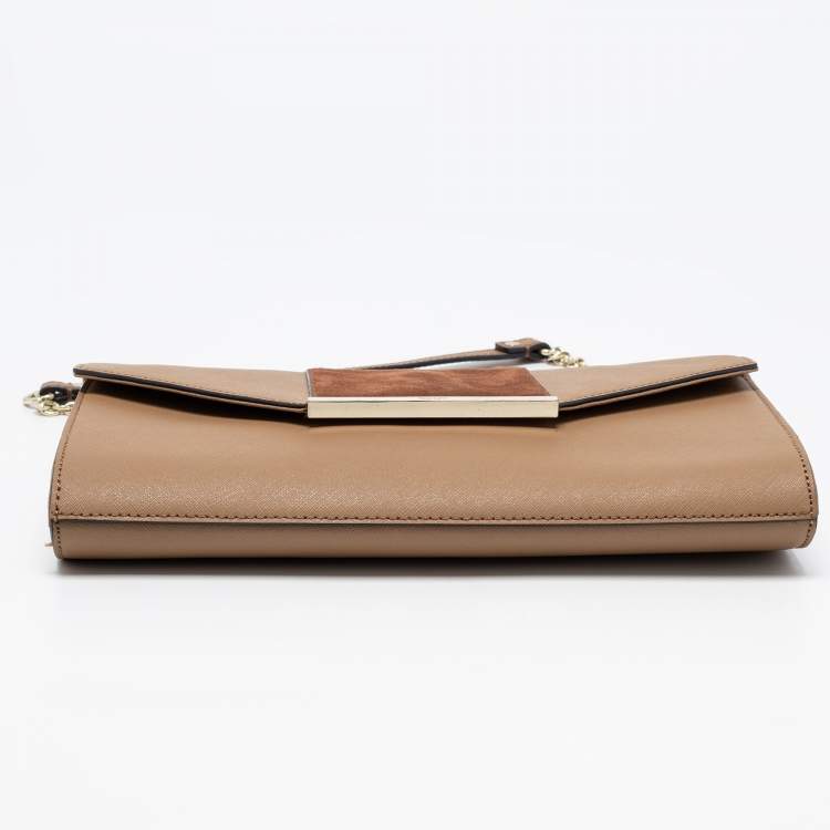 Pre Owned DKNY Beige Leather and Suede Chain Shoulder Bag