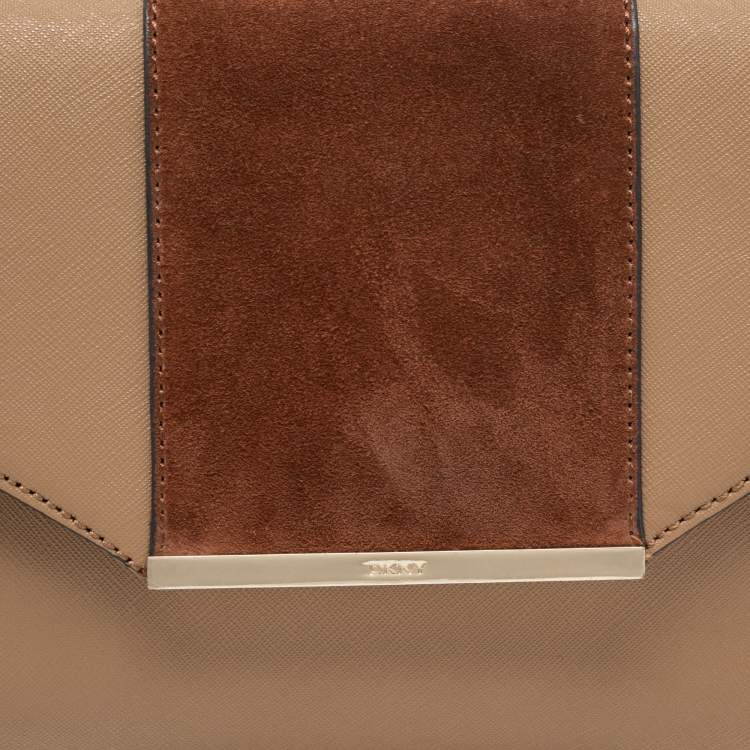 Pre Owned DKNY Beige Leather and Suede Chain Shoulder Bag